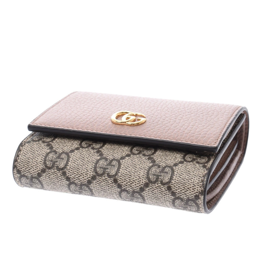 GUCCI GG Marmont Wallet Beige Pink Supreme Canvas Leather Bi fold - Picture 3 of 8
